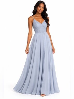 Dessy Collection Powder Blue/Grey Lace Bodice Dress – Size 2 GUC